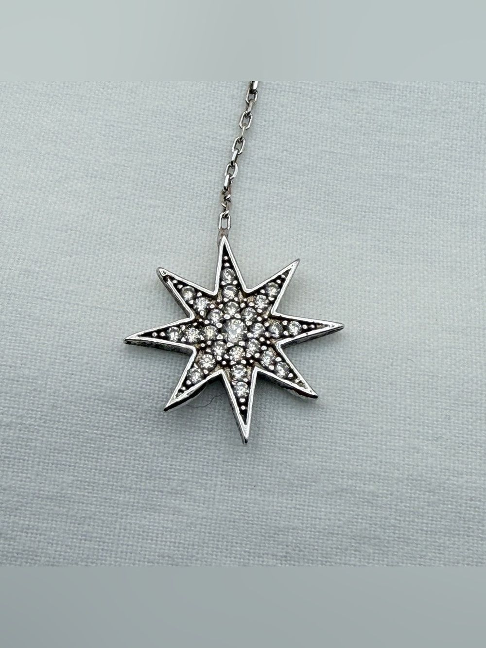 Ulu Sterling Silver Starburst 15” Lariat Necklace Rock Crystal 90s Bling - Picture 4 of 12